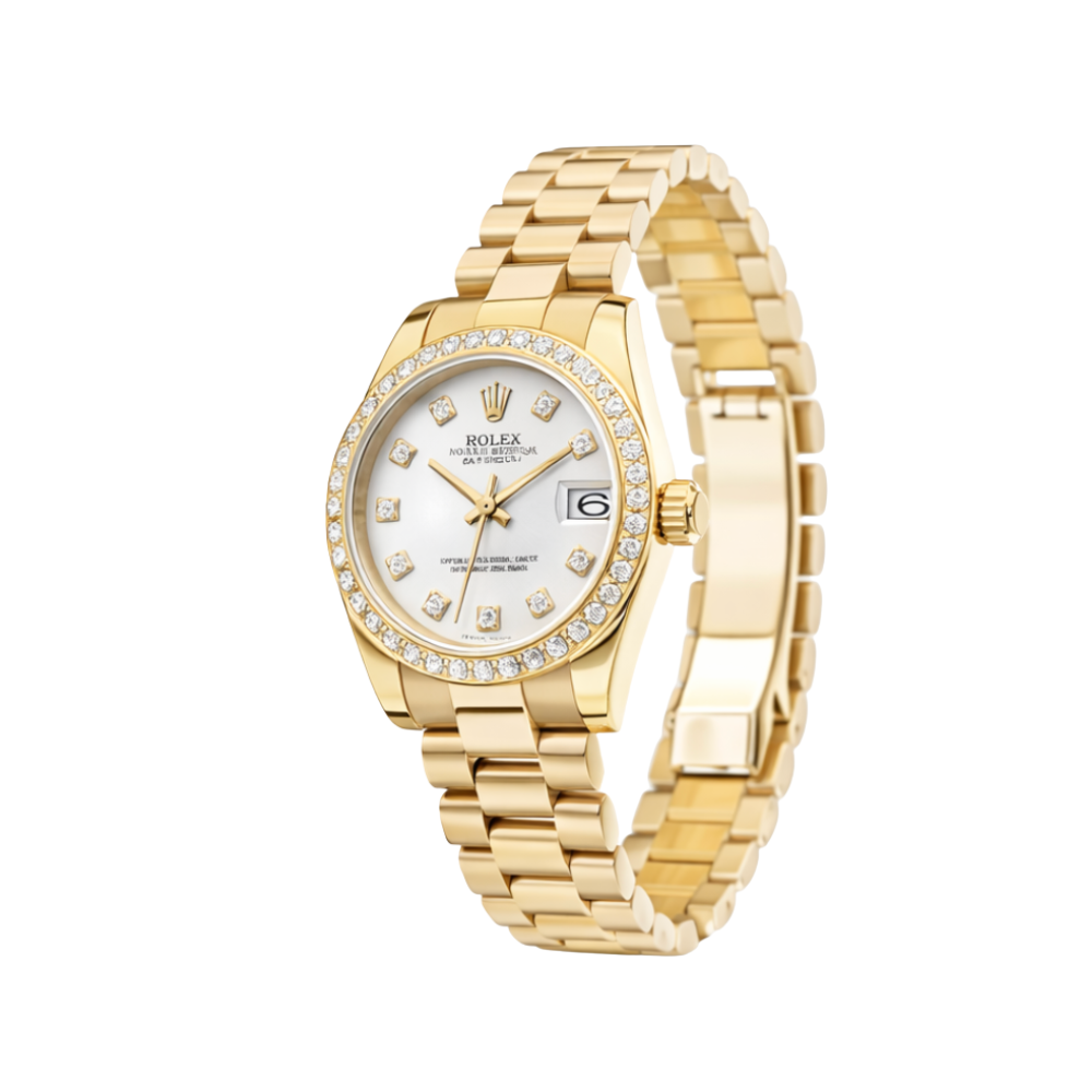 Rolex Datejust White Diamond Dial Bezel Watch