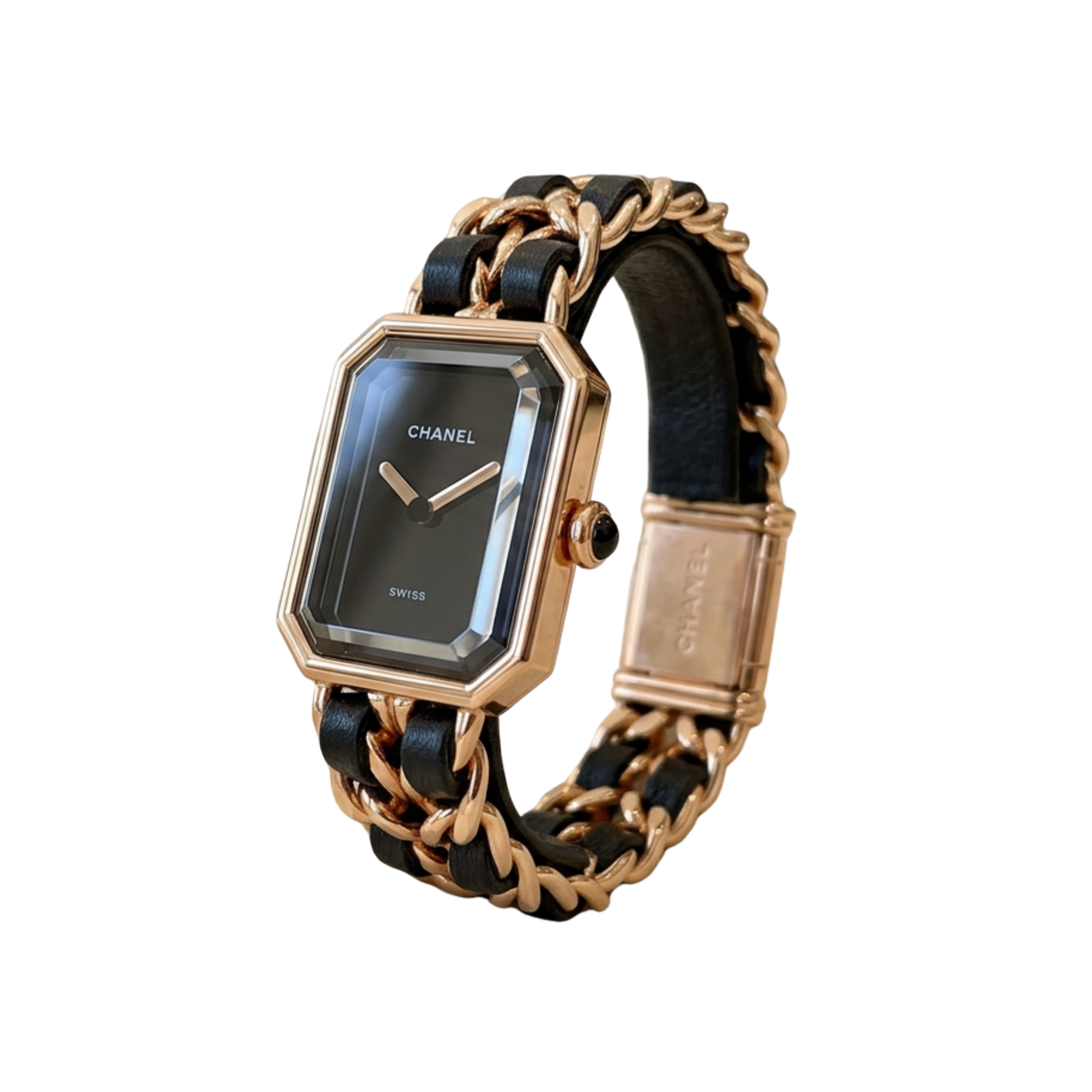 Chanel Première Édition Originale Rose Gold & Black Leather Chain Watch