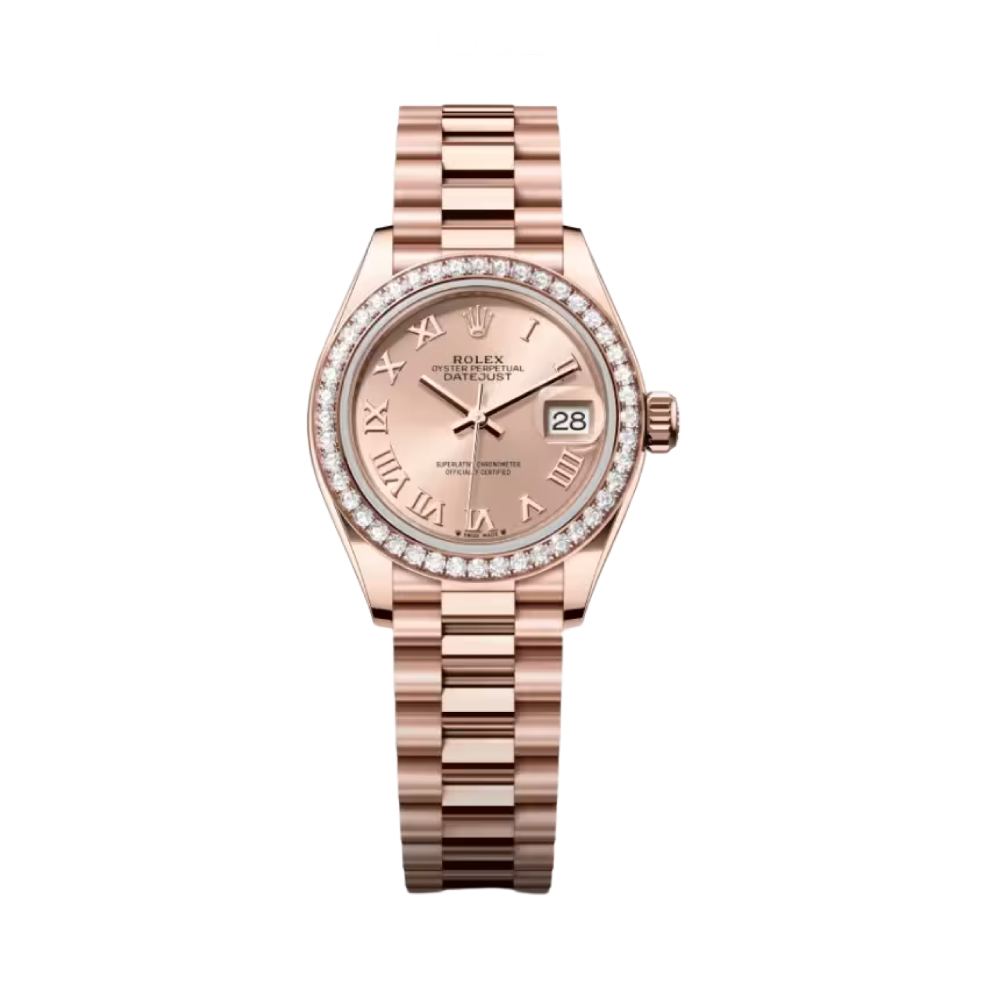 Rolex Datejust 28 Rose Dial Diamond Bezel Watch