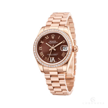 Rolex Datejust Chocolate Roman Diamond Bezel Watch