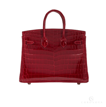 Hermès | Birkin 30 Handbag Made From Shiny Niloticus Crocodile Leather In The Deep Red Color - Free & Fast UAE Shipping