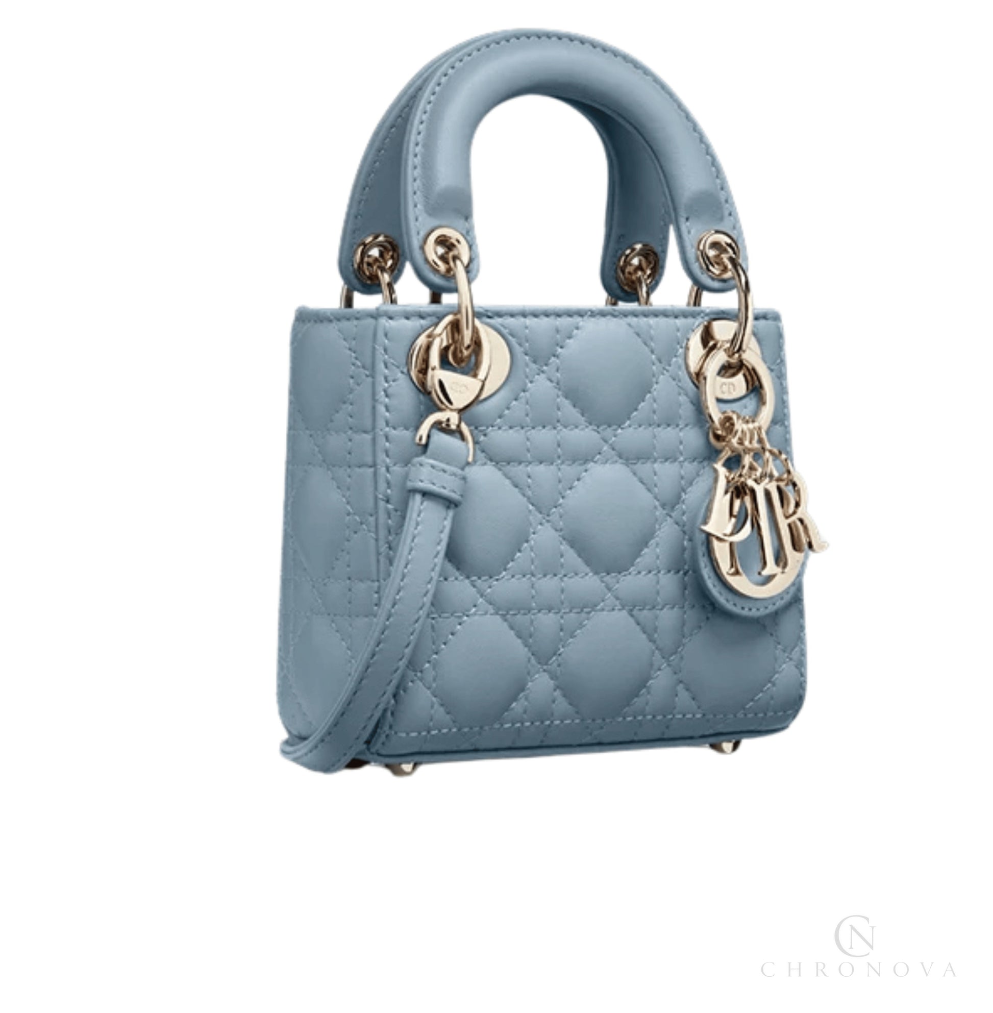 Dior | Lady Dior Micro Bag In A Soft or Dusk Blue - Free & Fast UAE Shipping