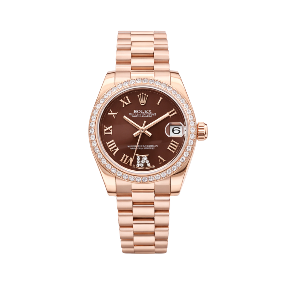 Rolex Datejust Chocolate Roman Diamond Bezel Watch