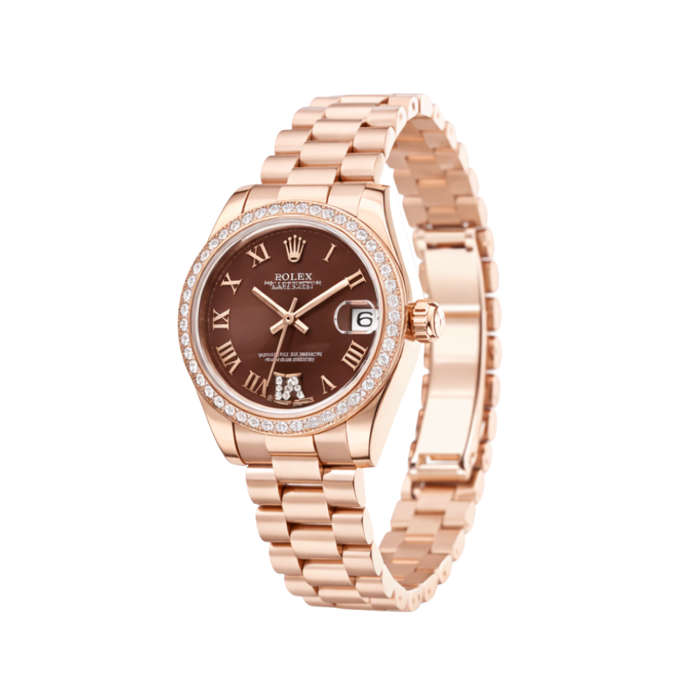 Rolex Datejust Chocolate Roman Diamond Bezel Watch