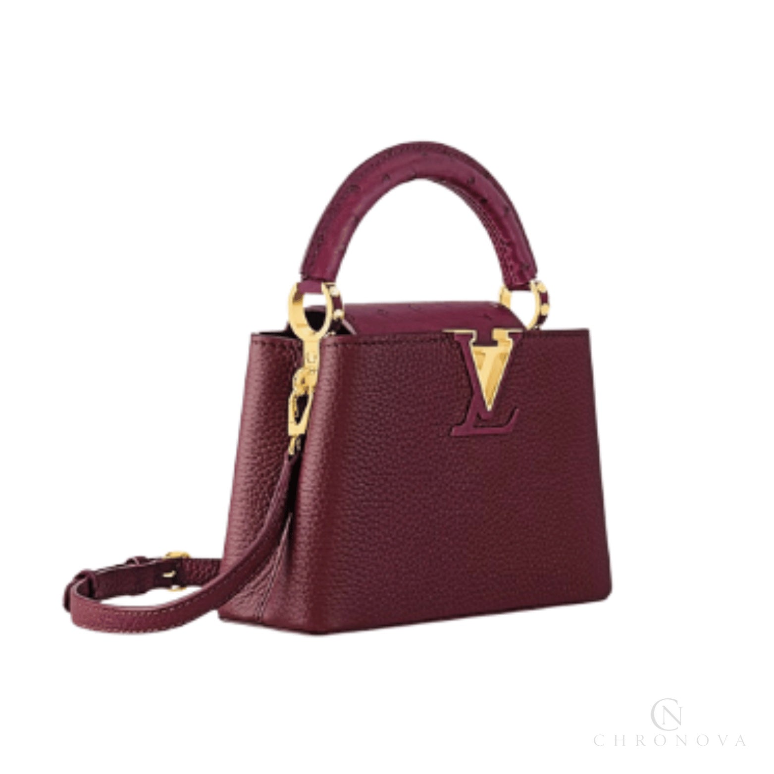 Louis Vuitton | Capucines East-west Mini Bag In Crinkled Grenat Red Leather With Gold-toned Hardware - Free & Fast UAE Shipping