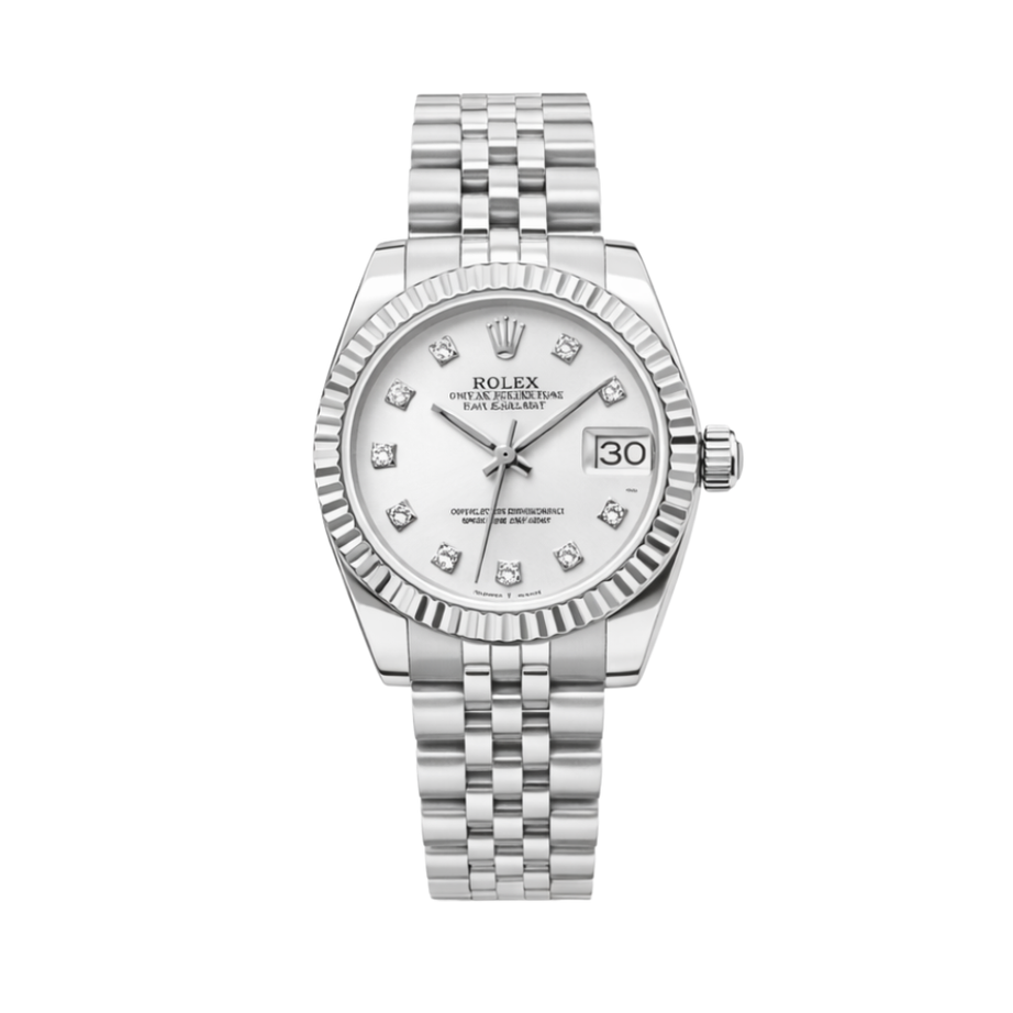 Rolex Datejust Silver Diamond Dial Fluted Bezel Watch