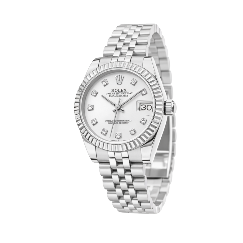 Rolex Datejust Silver Diamond Dial Fluted Bezel Watch