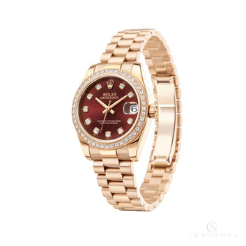 Rolex Datejust Red Dial Diamond Bezel Watch