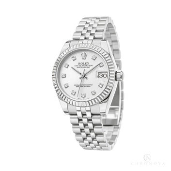 Rolex Datejust Silver Diamond Dial Fluted Bezel Watch