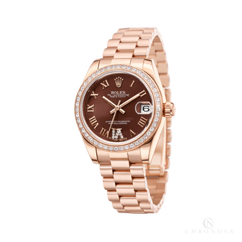 Rolex Datejust Chocolate Roman Diamond Bezel Watch