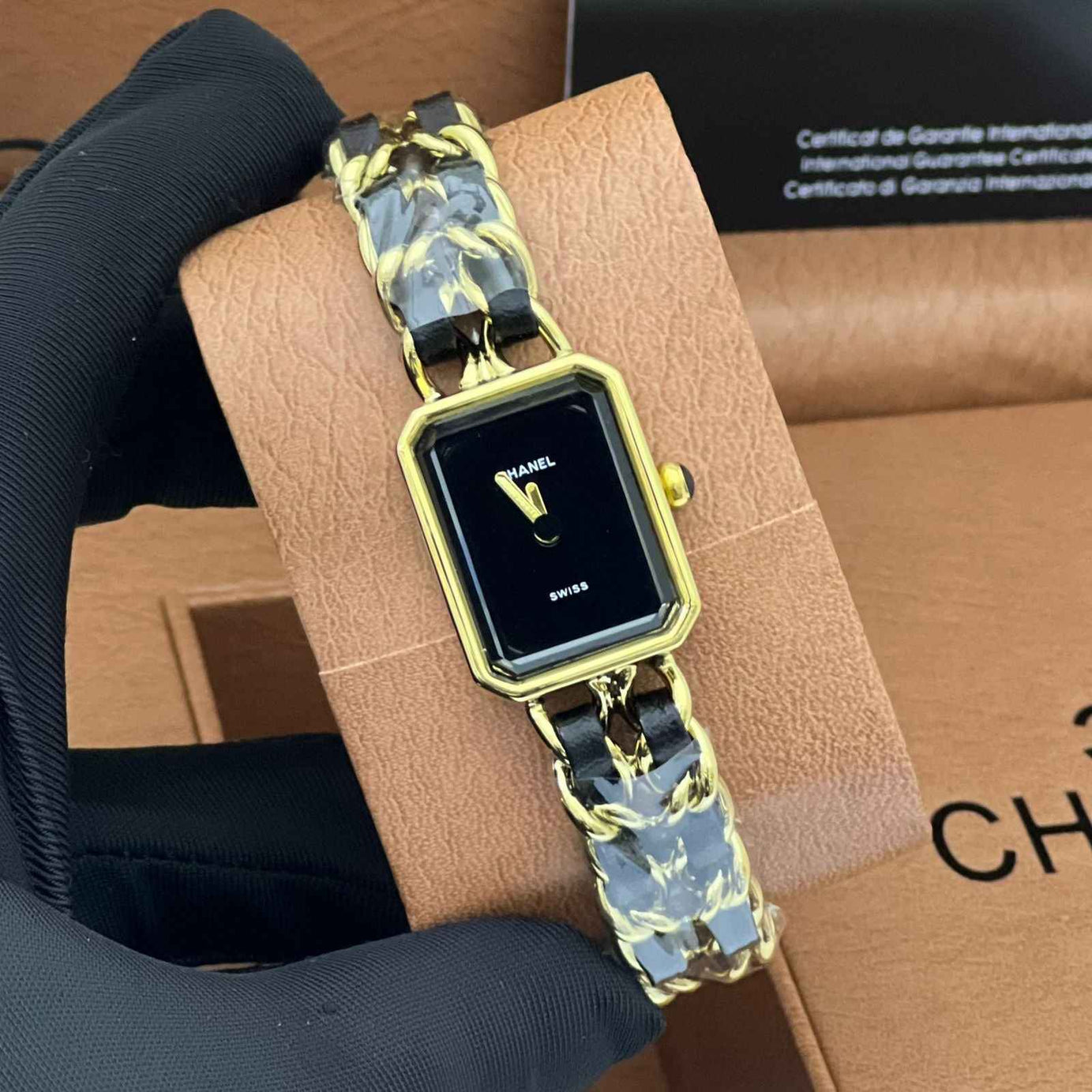 Chanel Watch |  Chanel Première Black Yellow Chain Leather Strap