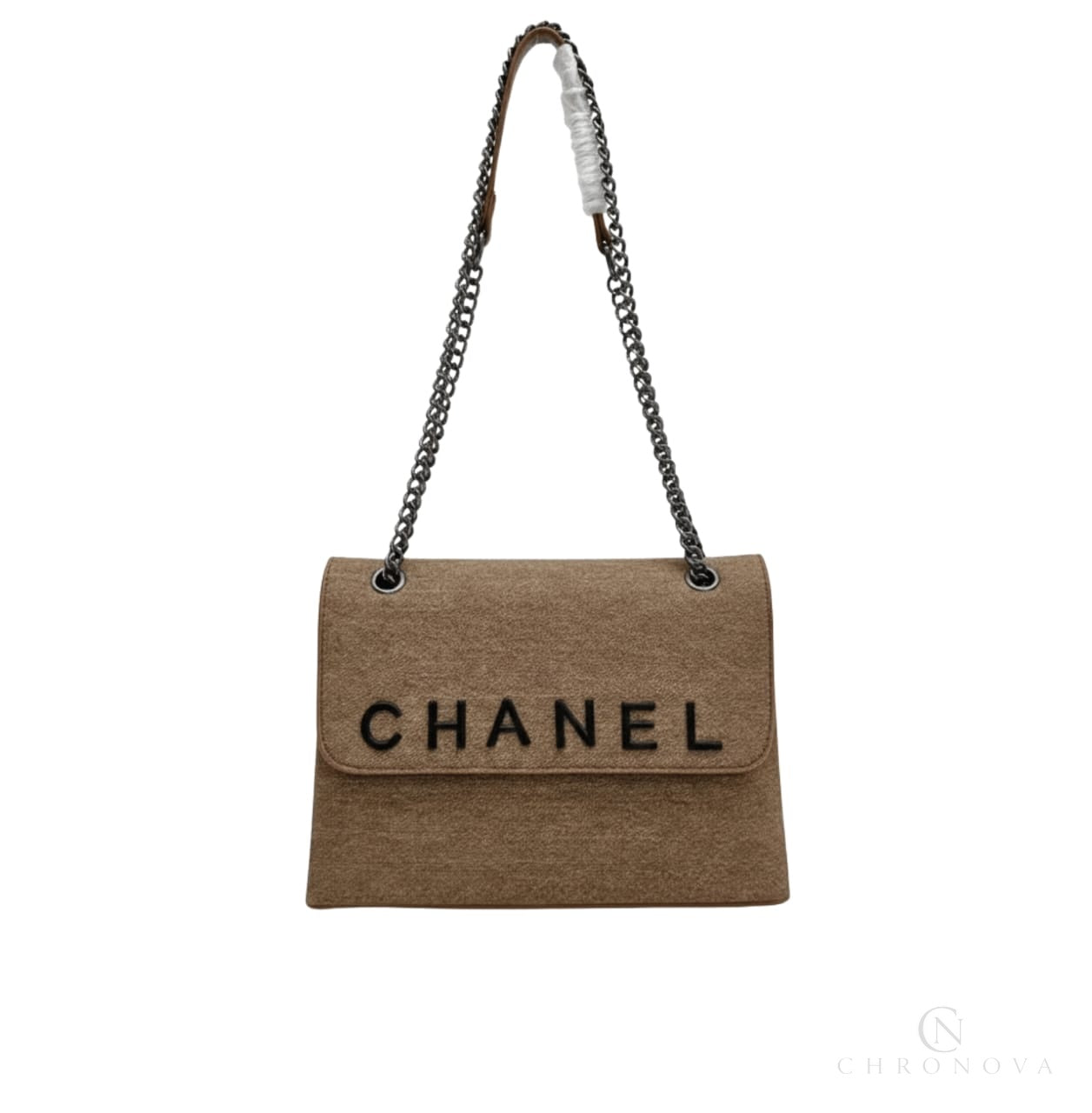Chanel | Timeless/classic Flap Bag In Beige Jersey Material. - Free & Fast UAE Shipping