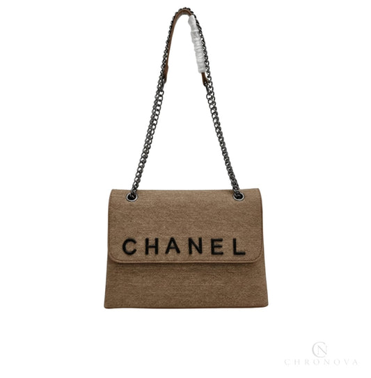 Chanel | Timeless/classic Flap Bag In Beige Jersey Material. - Free & Fast UAE Shipping