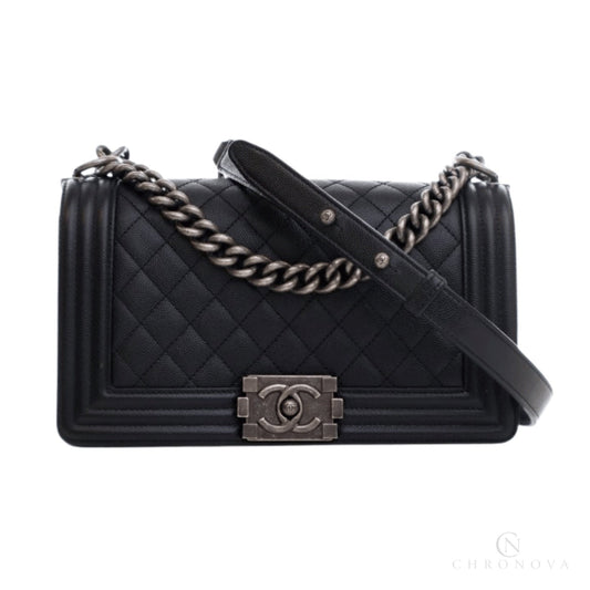 Chanel | Boy Bag In Black Quilted Caviar Leather - Free & Fast UAE Shipping