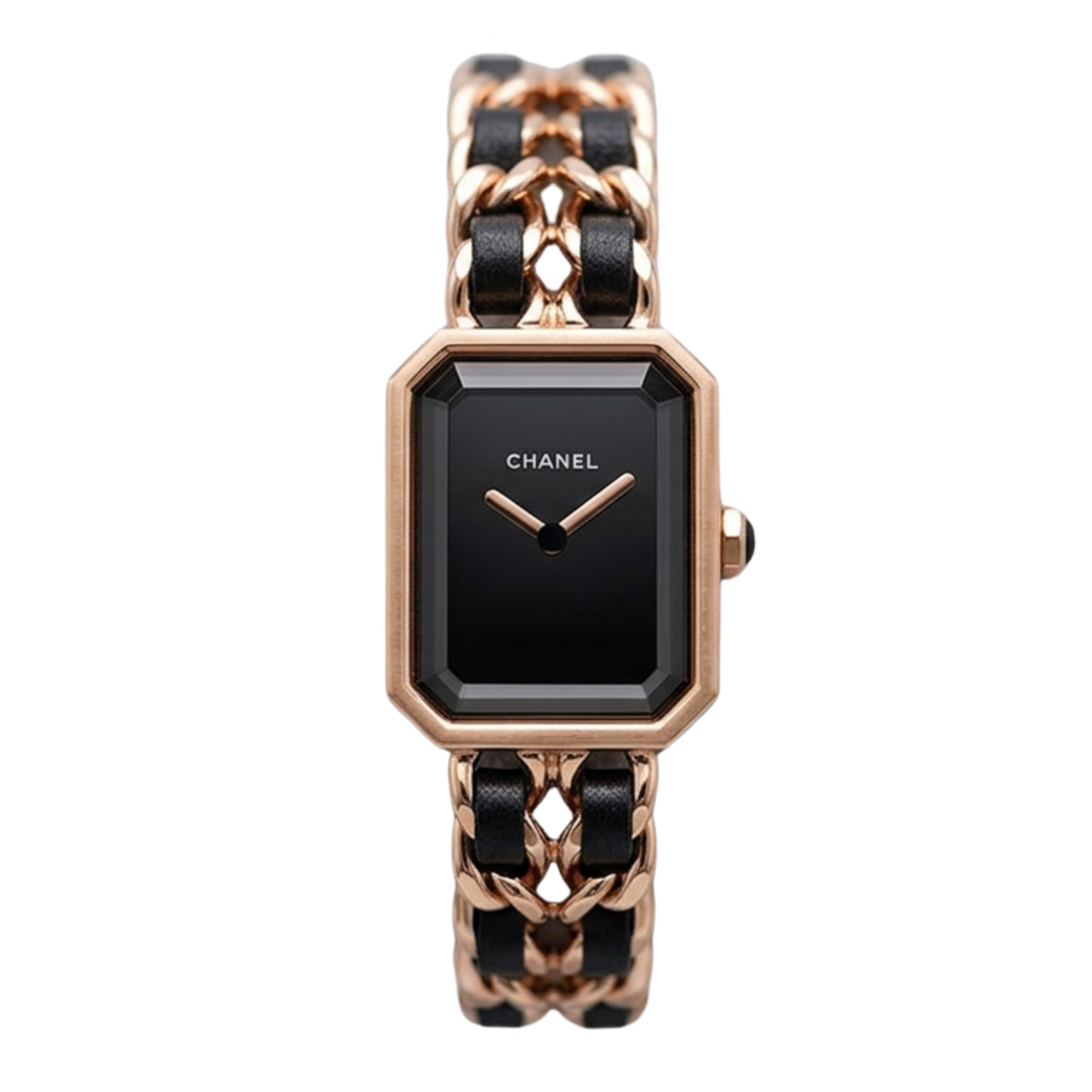 Chanel Première Édition Originale Rose Gold & Black Leather Chain Watch