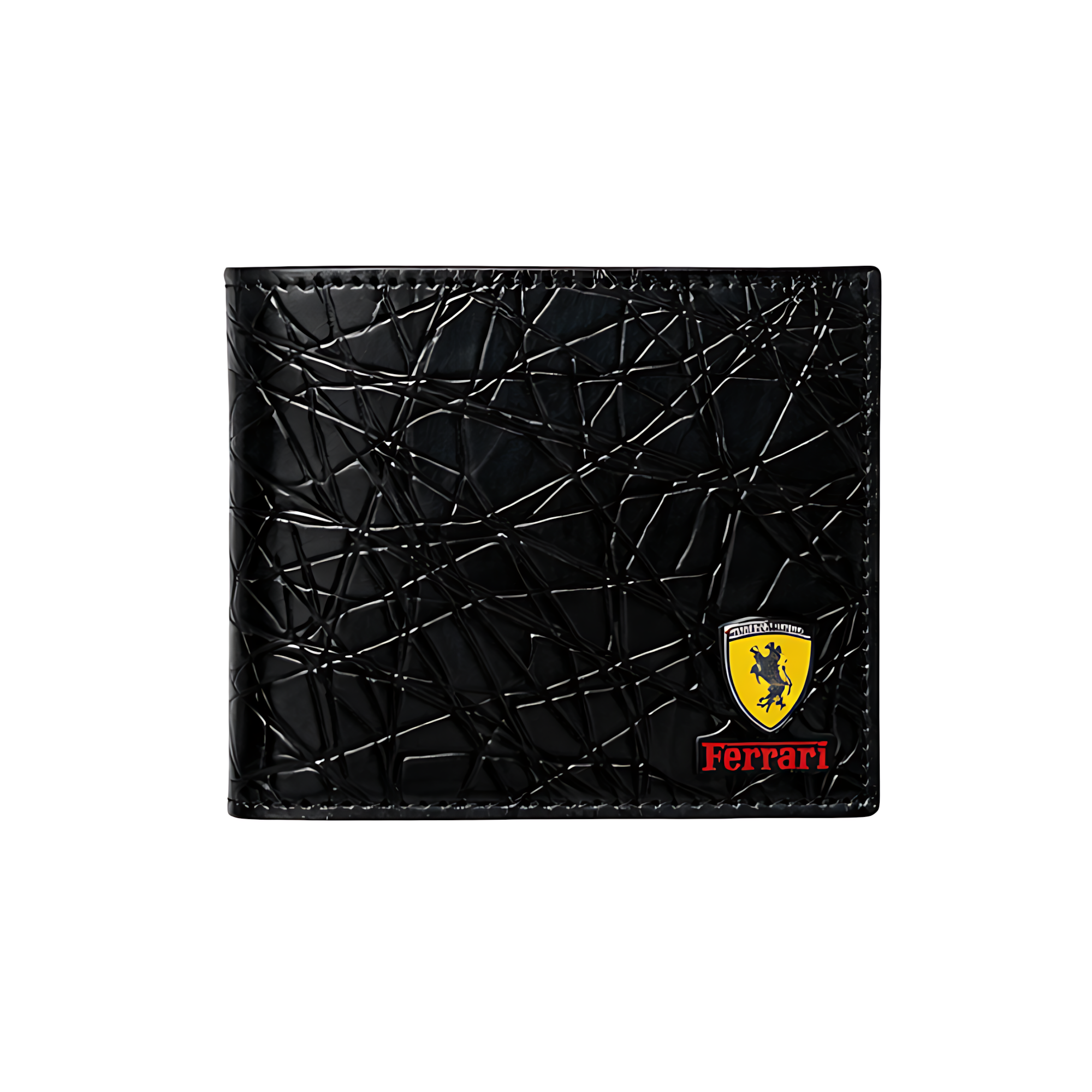 Ferrari Wallet | Pure Black Leather Horse Logo - View 2