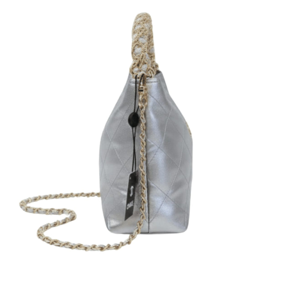 Chanel | Metallic Lambskin Chain Rows Quilted Chain Hobo Bag In Silver. - Free & Fast UAE Shipping