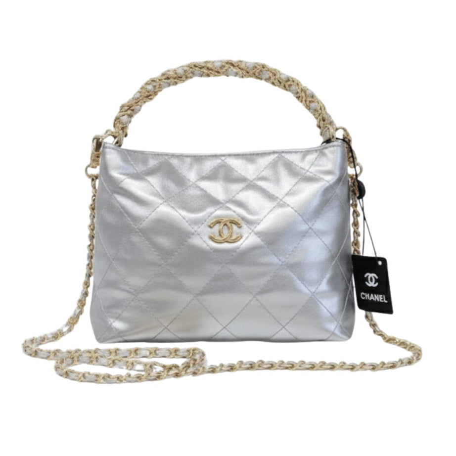 Chanel | Metallic Lambskin Chain Rows Quilted Chain Hobo Bag In Silver. - Free & Fast UAE Shipping