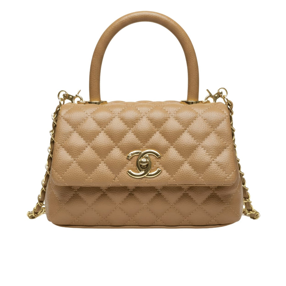 Chanel | Mini Coco Handle Flap Bag In Caramel/beige Caviar Leather. - Free & Fast UAE Shipping