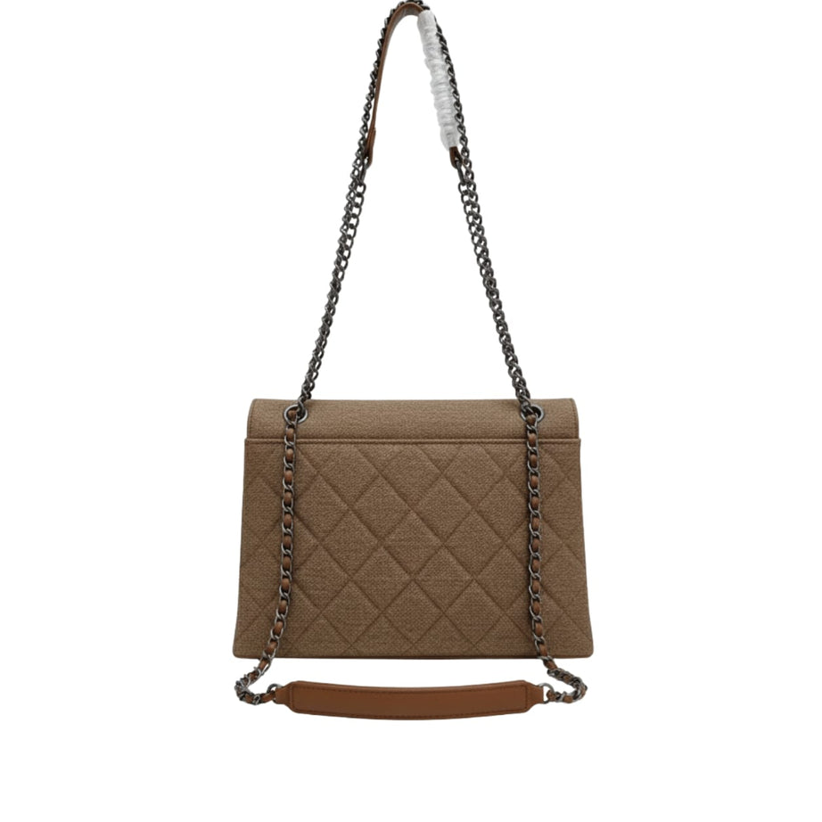 Chanel | Timeless/classic Flap Bag In Beige Jersey Material. - Free & Fast UAE Shipping