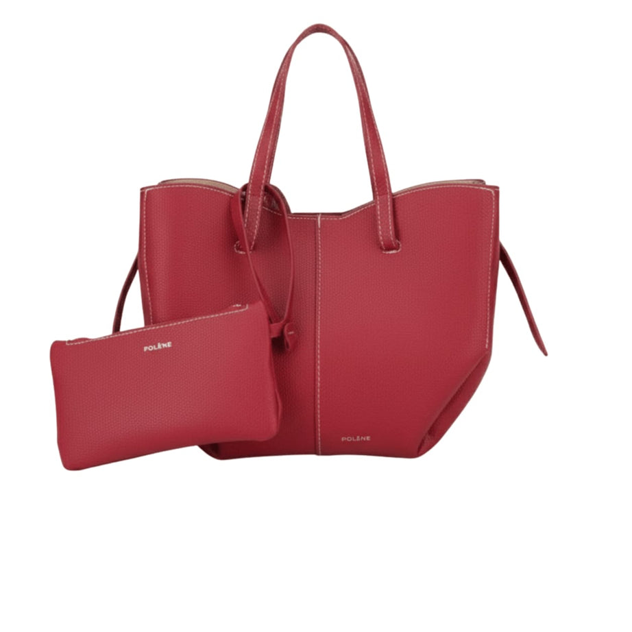 Polène | Cyme Mini Tote Bag In Textured Red Leather - Free & Fast UAE Shipping