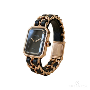 Chanel Première Édition Originale Rose Gold & Black Leather Chain Watch