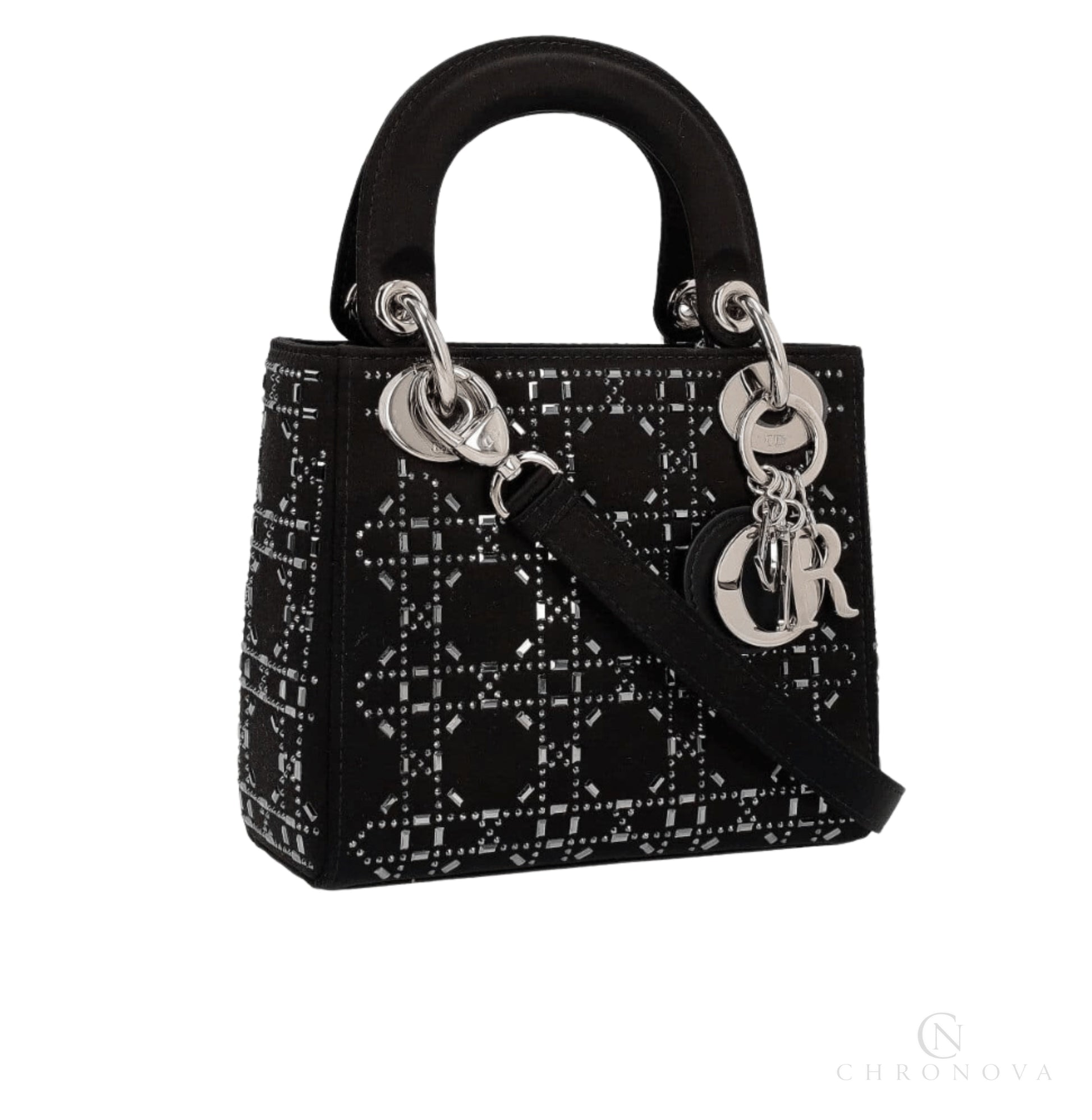 Dior | Bag In Black Strass Cannage Satin - Free & Fast UAE Shipping