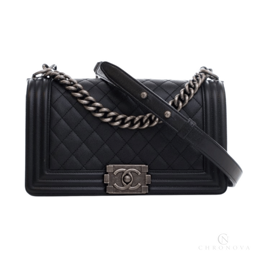 Chanel | Boy Bag In Black Quilted Caviar Leather - Free & Fast UAE Shipping