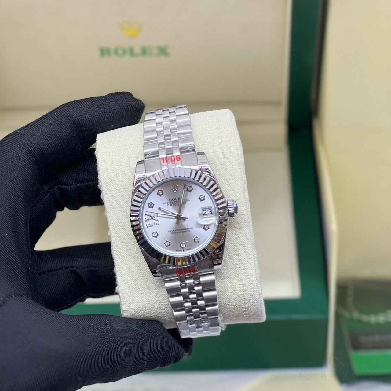 Rolex Watch | Datejust Silver Diamond Dial Fluted Bezel